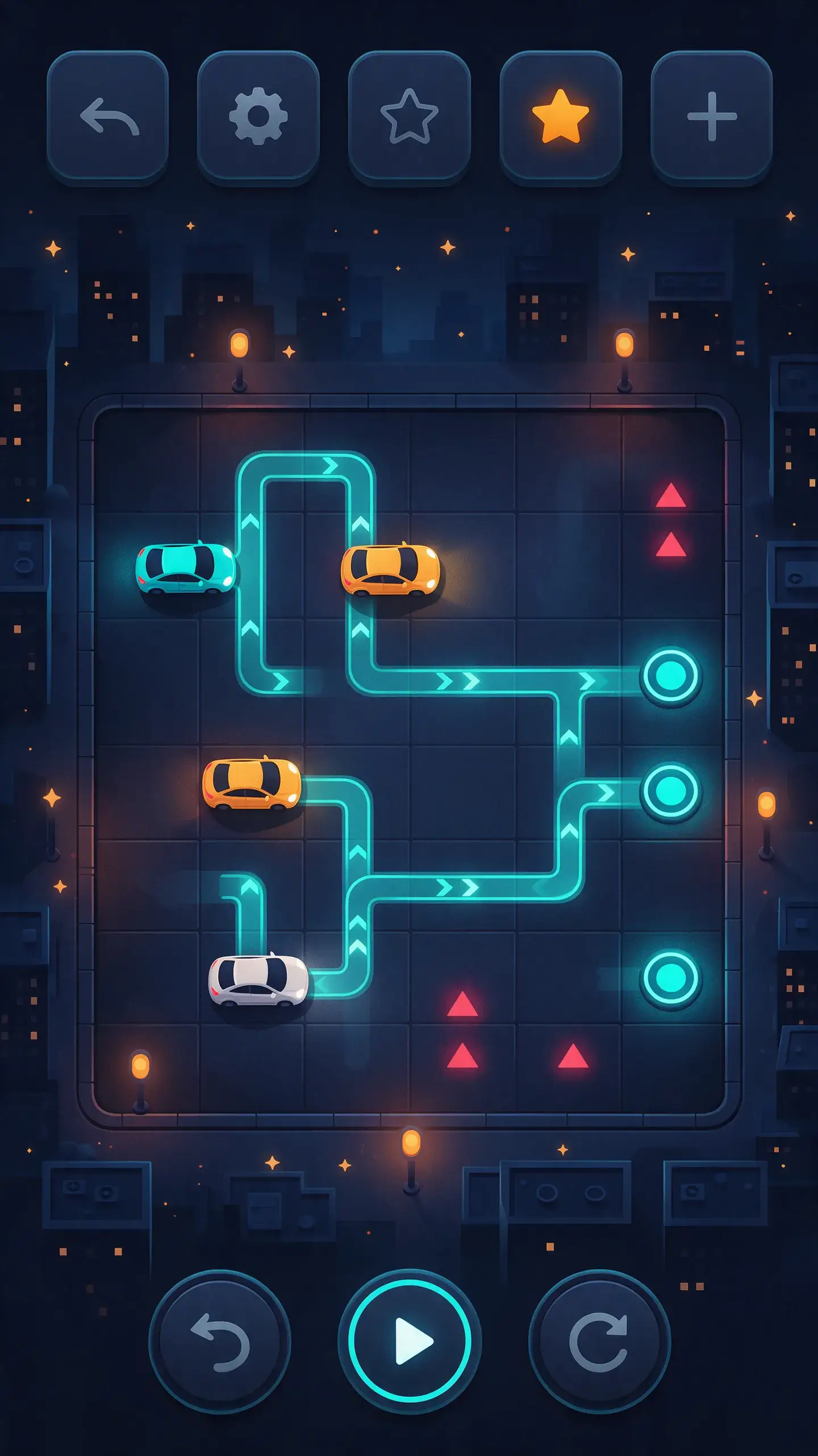 AutoPilot Puzzle grid level with routed cars